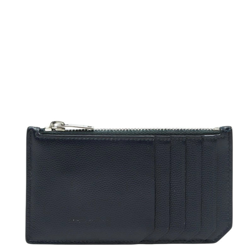 Saint Laurent Card Case Wallet Coin Fragment Navy Blue Leather